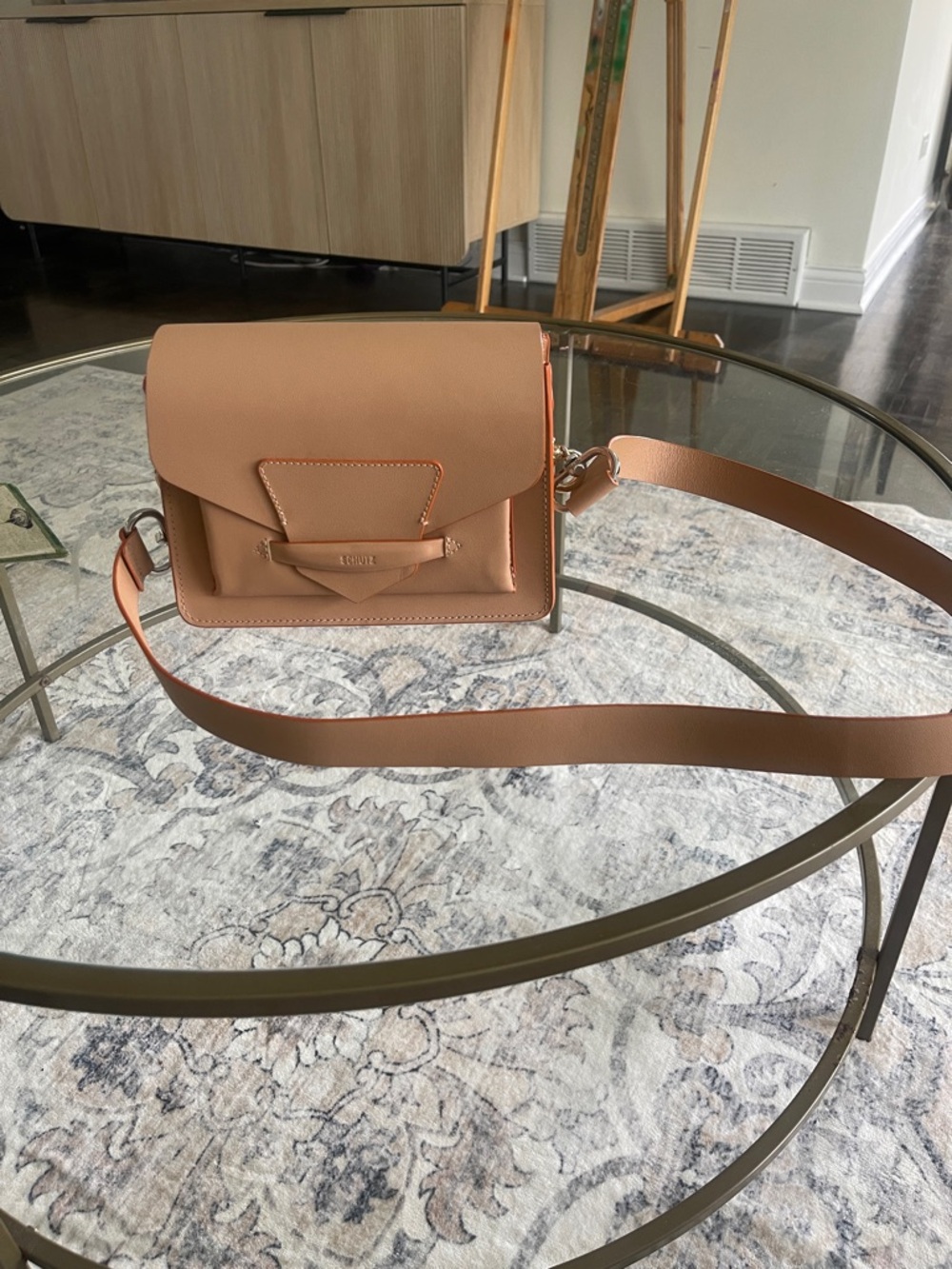 Structured Crossbody Bag in Light Tan Leather